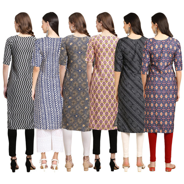 STYLISH CREPE MULTICOLOR PRINTED STRAIGHT SET OF 6 COMBO KURTA 336-348-341-332-363-358