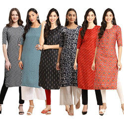 STYLISH CREPE MULTICOLOR PRINTED STRAIGHT SET OF 6 COMBO KURTA 336-351-359-388-370-365