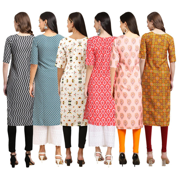 STYLISH CREPE MULTICOLOR PRINTED STRAIGHT SET OF 6 COMBO KURTA 336-351-386-346-368-333