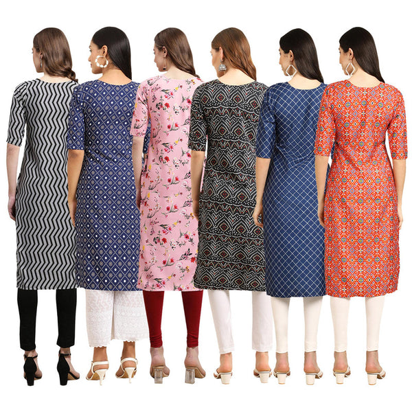 STYLISH CREPE MULTICOLOR PRINTED STRAIGHT SET OF 6 COMBO KURTA 336-353-339-373-364-365