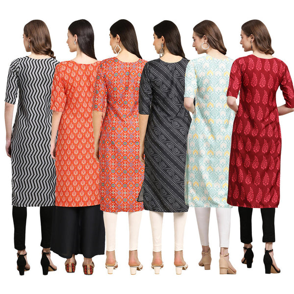 STYLISH CREPE MULTICOLOR PRINTED STRAIGHT SET OF 6 COMBO KURTA 336-354-365-363-343-337