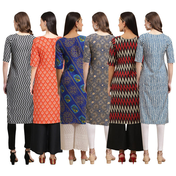 STYLISH CREPE MULTICOLOR PRINTED STRAIGHT SET OF 6 COMBO KURTA 336-354-391-341-382-331