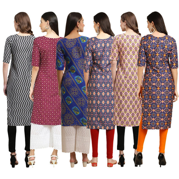 STYLISH CREPE MULTICOLOR PRINTED STRAIGHT SET OF 6 COMBO KURTA 336-355-391-358-332-369