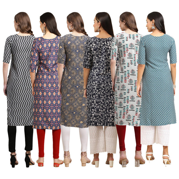 STYLISH CREPE MULTICOLOR PRINTED STRAIGHT SET OF 6 COMBO KURTA 336-358-341-388-340-351