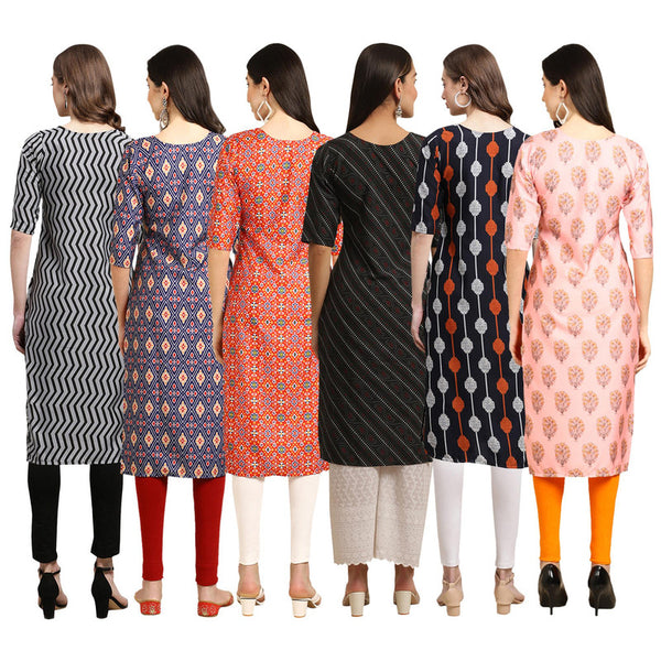 STYLISH CREPE MULTICOLOR PRINTED STRAIGHT SET OF 6 COMBO KURTA 336-358-365-385-330-368