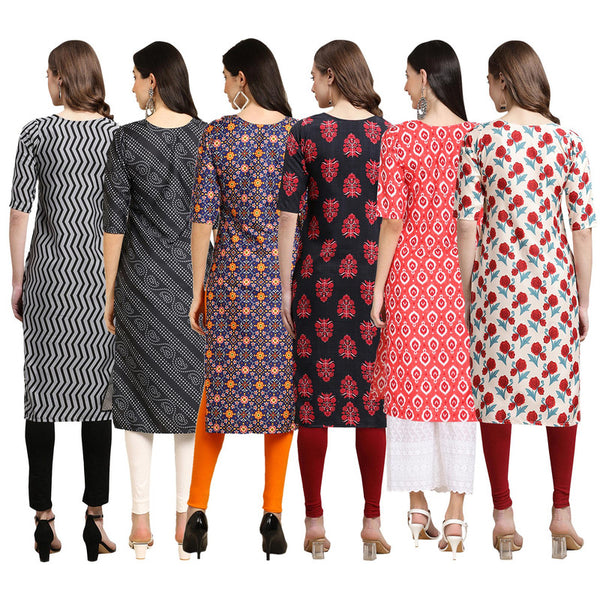 STYLISH CREPE MULTICOLOR PRINTED STRAIGHT SET OF 6 COMBO KURTA 336-363-369-345-346-342