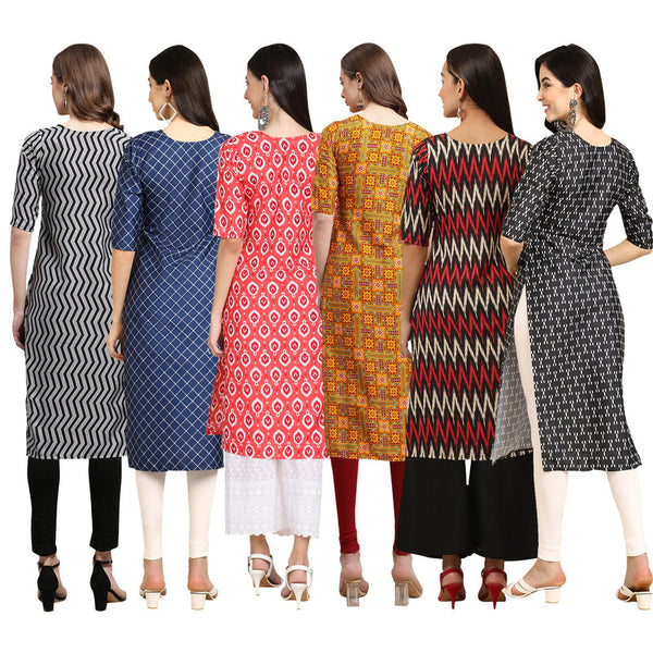 STYLISH CREPE MULTICOLOR PRINTED STRAIGHT SET OF 6 COMBO KURTA 336-364-346-333-382-362