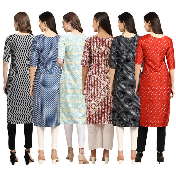 STYLISH CREPE MULTICOLOR PRINTED STRAIGHT SET OF 6 COMBO KURTA 336-367-343-389-363-370