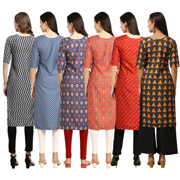 STYLISH CREPE MULTICOLOR PRINTED STRAIGHT SET OF 6 COMBO KURTA 336-367-358-365-370-387