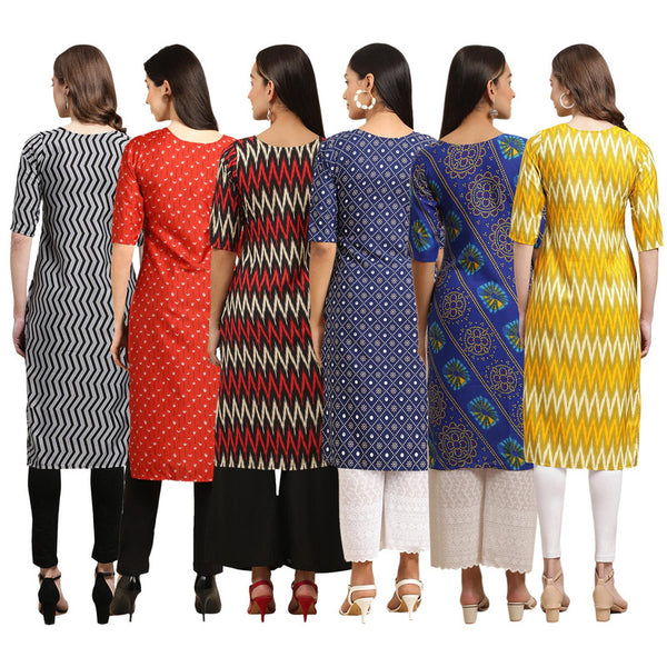 STYLISH CREPE MULTICOLOR PRINTED STRAIGHT SET OF 6 COMBO KURTA 336-370-382-353-391-329