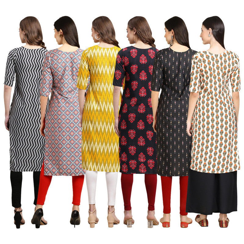 STYLISH CREPE MULTICOLOR PRINTED STRAIGHT SET OF 6 COMBO KURTA 336-372-329-345-359-352