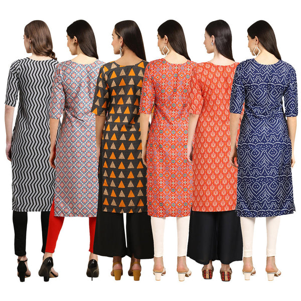 STYLISH CREPE MULTICOLOR PRINTED STRAIGHT SET OF 6 COMBO KURTA 336-372-387-365-354-366