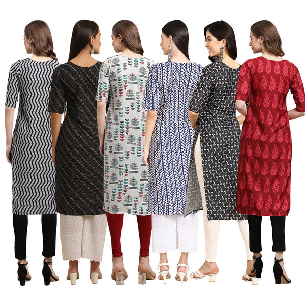 STYLISH CREPE MULTICOLOR PRINTED STRAIGHT SET OF 6 COMBO KURTA 336-385-340-348-362-337