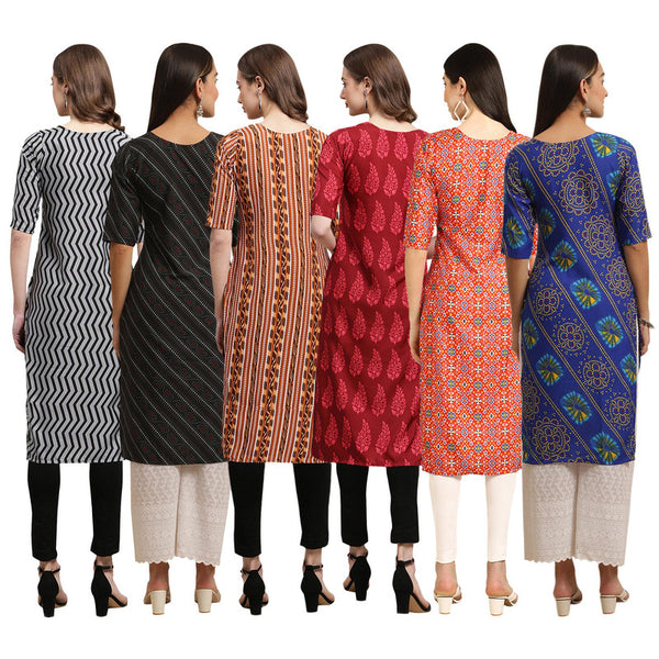 STYLISH CREPE MULTICOLOR PRINTED STRAIGHT SET OF 6 COMBO KURTA 336-385-344-337-365-391