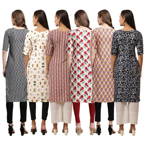 STYLISH CREPE MULTICOLOR PRINTED STRAIGHT SET OF 6 COMBO KURTA 336-386-389-342-332-388