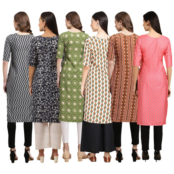 STYLISH CREPE MULTICOLOR PRINTED STRAIGHT SET OF 6 COMBO KURTA 336-388-338-352-344-371