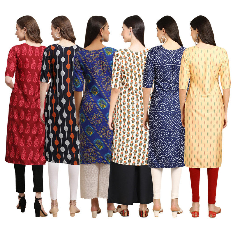 STYLISH CREPE MULTICOLOR PRINTED STRAIGHT SET OF 6 COMBO KURTA 337-330-391-352-366-360