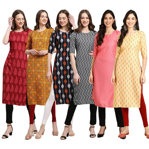 STYLISH CREPE MULTICOLOR PRINTED STRAIGHT SET OF 6 COMBO KURTA 337-333-330-336-371-360