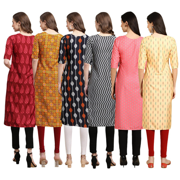 STYLISH CREPE MULTICOLOR PRINTED STRAIGHT SET OF 6 COMBO KURTA 337-333-330-336-371-360