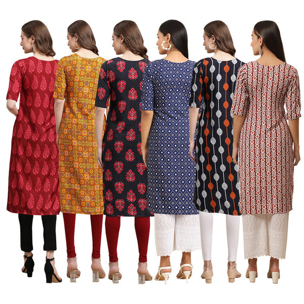 STYLISH CREPE MULTICOLOR PRINTED STRAIGHT SET OF 6 COMBO KURTA 337-333-345-353-330-389