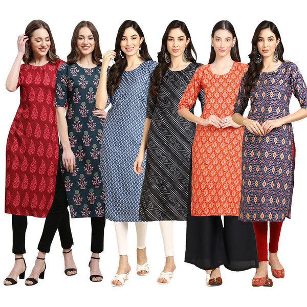 STYLISH CREPE MULTICOLOR PRINTED STRAIGHT SET OF 6 COMBO KURTA 337-335-367-363-354-358