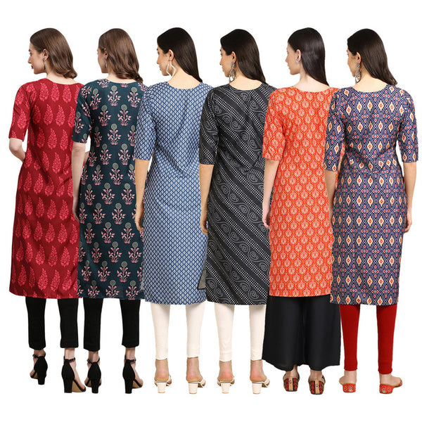 STYLISH CREPE MULTICOLOR PRINTED STRAIGHT SET OF 6 COMBO KURTA 337-335-367-363-354-358