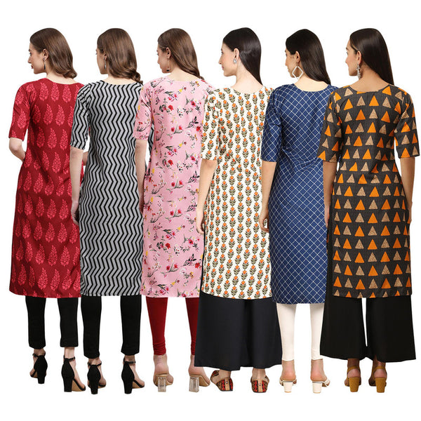 STYLISH CREPE MULTICOLOR PRINTED STRAIGHT SET OF 6 COMBO KURTA 337-336-339-352-364-387