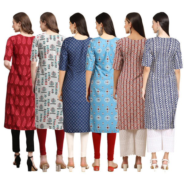 STYLISH CREPE MULTICOLOR PRINTED STRAIGHT SET OF 6 COMBO KURTA 337-340-364-361-389-348