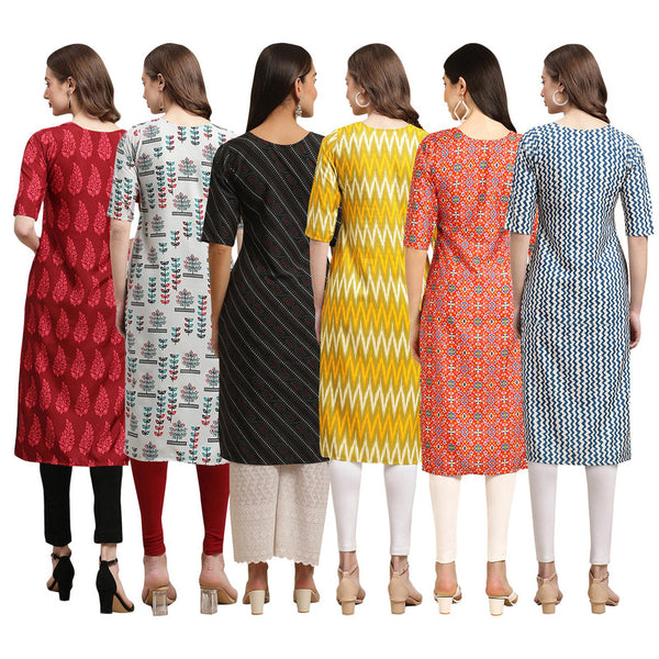 STYLISH CREPE MULTICOLOR PRINTED STRAIGHT SET OF 6 COMBO KURTA 337-340-385-329-365-331