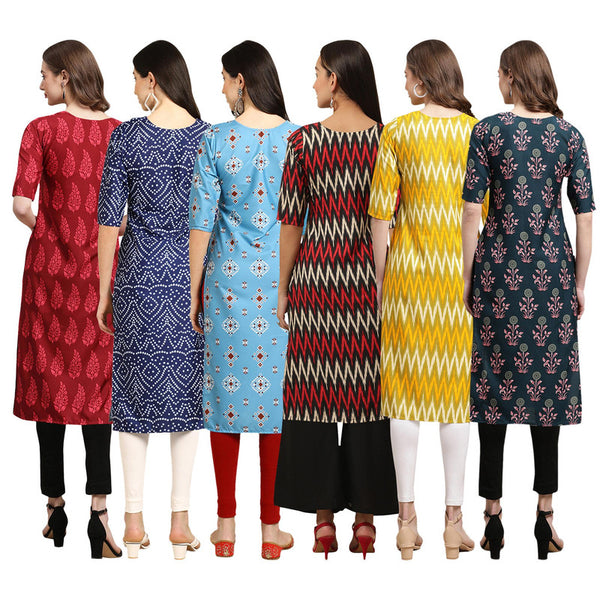 STYLISH CREPE MULTICOLOR PRINTED STRAIGHT SET OF 6 COMBO KURTA 337-366-361-382-329-335