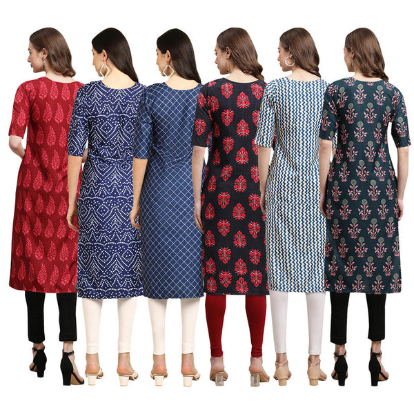 STYLISH CREPE MULTICOLOR PRINTED STRAIGHT SET OF 6 COMBO KURTA 337-366-364-345-331-335