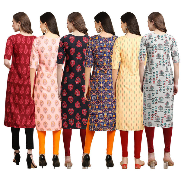 STYLISH CREPE MULTICOLOR PRINTED STRAIGHT SET OF 6 COMBO KURTA 337-368-345-369-360-340