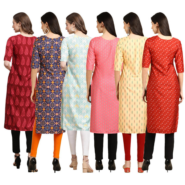 STYLISH CREPE MULTICOLOR PRINTED STRAIGHT SET OF 6 COMBO KURTA 337-369-343-371-360-370