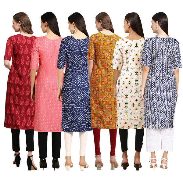 STYLISH CREPE MULTICOLOR PRINTED STRAIGHT SET OF 6 COMBO KURTA 337-371-366-333-386-348