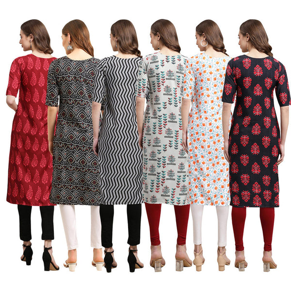 STYLISH CREPE MULTICOLOR PRINTED STRAIGHT SET OF 6 COMBO KURTA 337-373-336-340-334-345