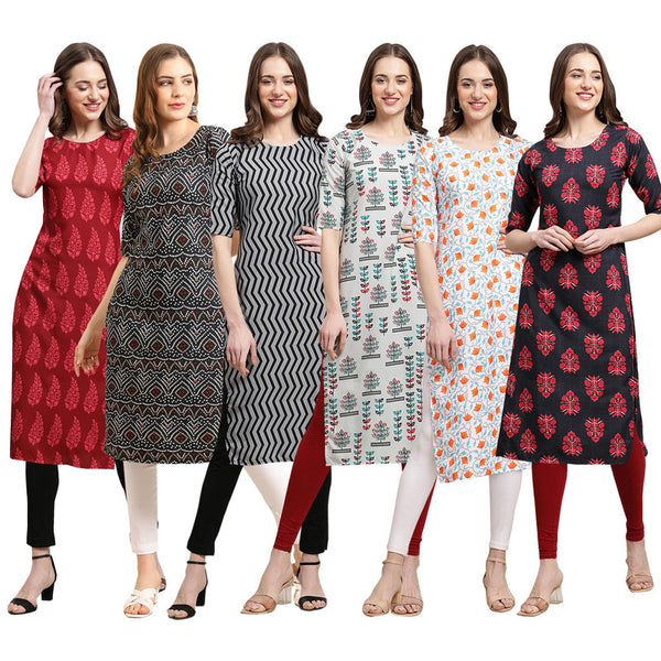 STYLISH CREPE MULTICOLOR PRINTED STRAIGHT SET OF 6 COMBO KURTA 337-373-336-340-334-345