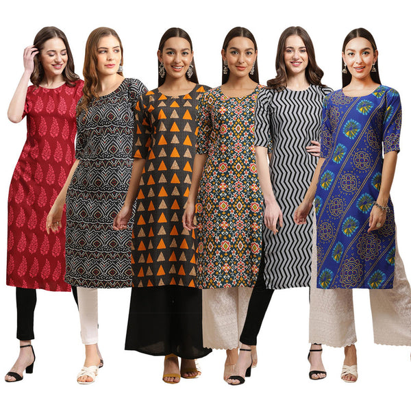 STYLISH CREPE MULTICOLOR PRINTED STRAIGHT SET OF 6 COMBO KURTA 337-373-387-383-336-391