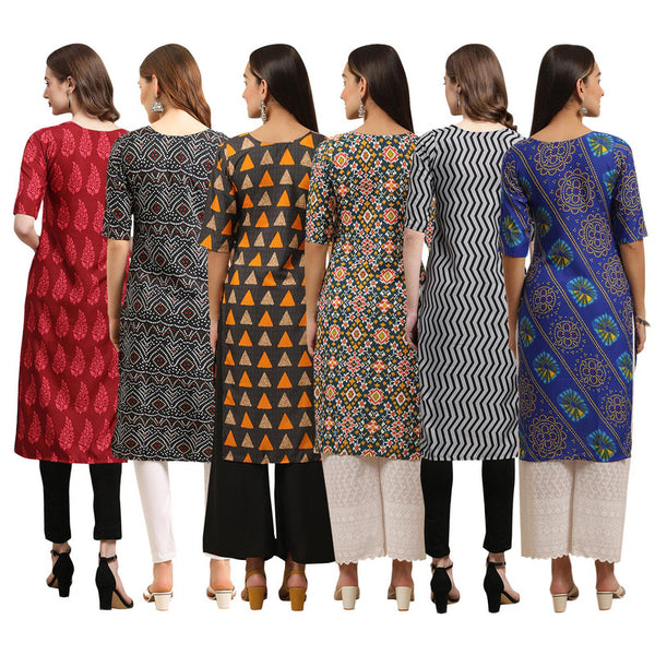 STYLISH CREPE MULTICOLOR PRINTED STRAIGHT SET OF 6 COMBO KURTA 337-373-387-383-336-391