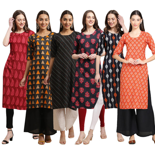 STYLISH CREPE MULTICOLOR PRINTED STRAIGHT SET OF 6 COMBO KURTA 337-387-385-345-330-354