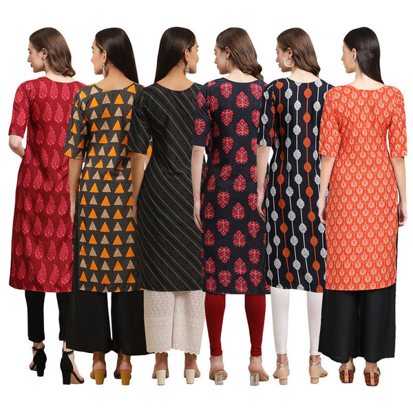 STYLISH CREPE MULTICOLOR PRINTED STRAIGHT SET OF 6 COMBO KURTA 337-387-385-345-330-354