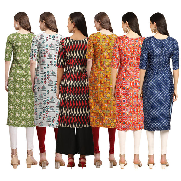 STYLISH CREPE MULTICOLOR PRINTED STRAIGHT SET OF 6 COMBO KURTA 338-340-382-333-365-364