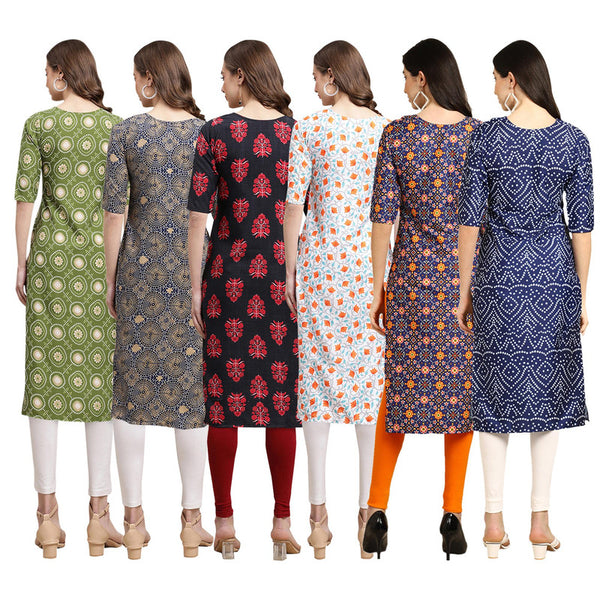 STYLISH CREPE MULTICOLOR PRINTED STRAIGHT SET OF 6 COMBO KURTA 338-341-345-334-369-366