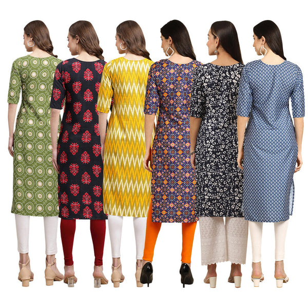 STYLISH CREPE MULTICOLOR PRINTED STRAIGHT SET OF 6 COMBO KURTA 338-345-329-369-388-367