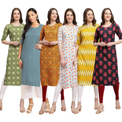 STYLISH CREPE MULTICOLOR PRINTED STRAIGHT SET OF 6 COMBO KURTA 338-351-333-334-329-345