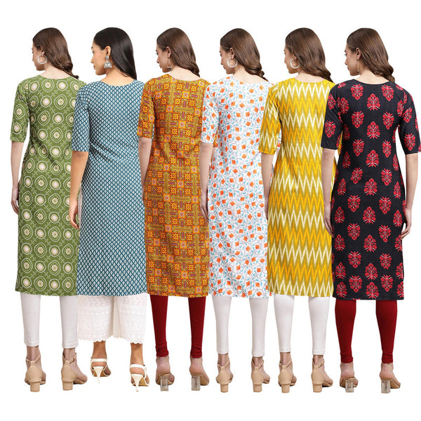 STYLISH CREPE MULTICOLOR PRINTED STRAIGHT SET OF 6 COMBO KURTA 338-351-333-334-329-345