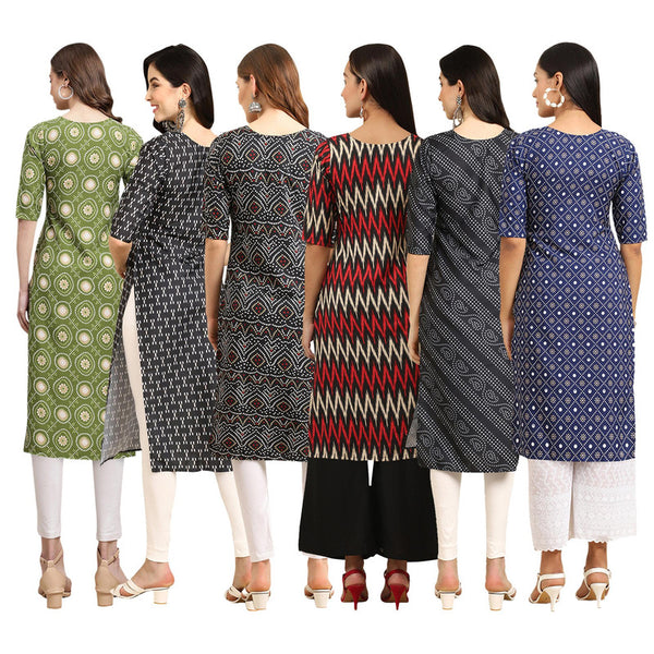 STYLISH CREPE MULTICOLOR PRINTED STRAIGHT SET OF 6 COMBO KURTA 338-362-373-382-363-353