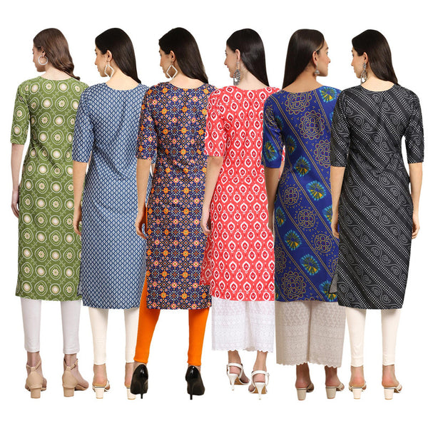 STYLISH CREPE MULTICOLOR PRINTED STRAIGHT SET OF 6 COMBO KURTA 338-367-369-346-391-363