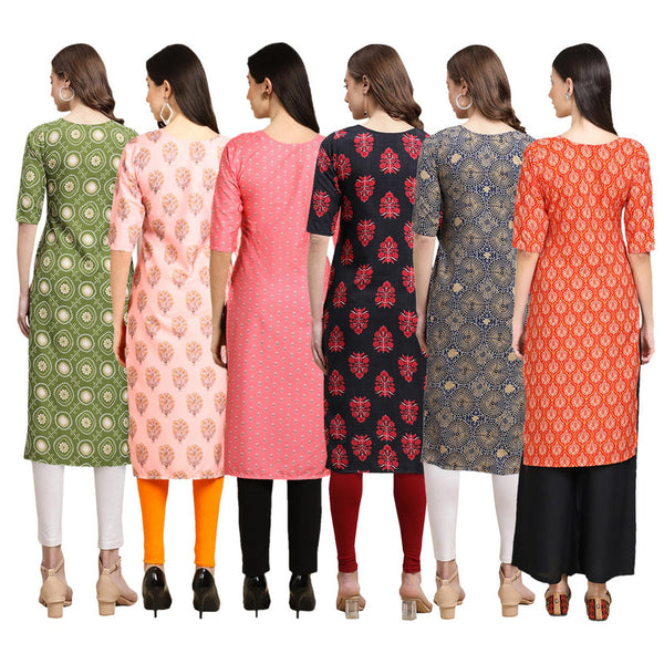 STYLISH CREPE MULTICOLOR PRINTED STRAIGHT SET OF 6 COMBO KURTA 338-368-371-345-341-354