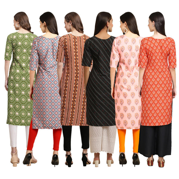 STYLISH CREPE MULTICOLOR PRINTED STRAIGHT SET OF 6 COMBO KURTA 338-372-344-385-368-354