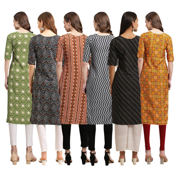 STYLISH CREPE MULTICOLOR PRINTED STRAIGHT SET OF 6 COMBO KURTA 338-373-344-336-385-333